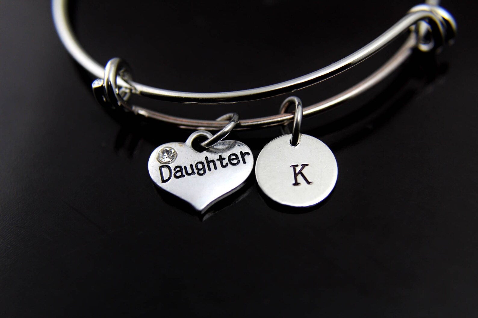 Daughter Bracelet Silver Daughter Charm Bangle Daughter Charm Etsy