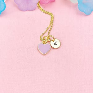 Tiny Violet Heart Necklace, Purple Heart, Gold Dainty Enamel Pendant, Minimalist Jewelry,  N4327