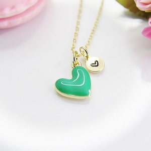 Best Valentine&#39;s Day Gifts, Sweet Gifts, Green Heart Necklace, Personalized Birthday Gift, N4315