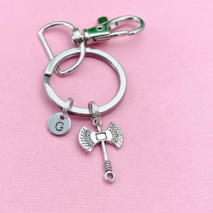 Silver Battle Axe Charm Keychain, Axe Pendant, Axe Keychain, N6073
