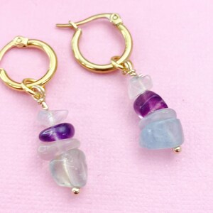 Gold Fluorite Earrings, Natural Gemstone Jewelry, N3975 image 8