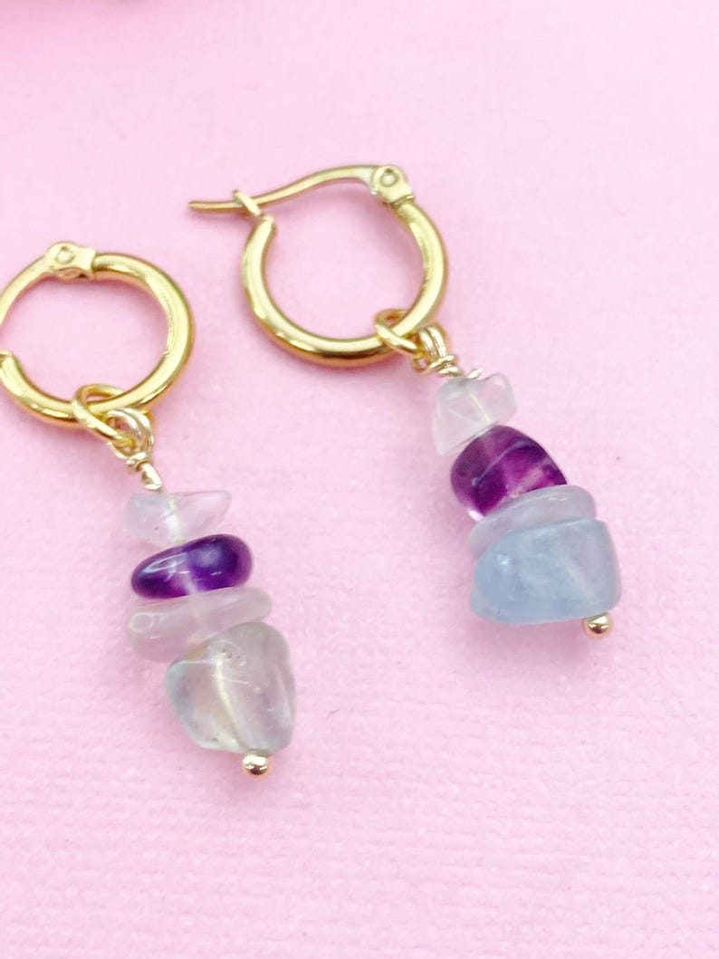 Gold Fluorite Earrings, Natural Gemstone Jewelry, N3975 image 8