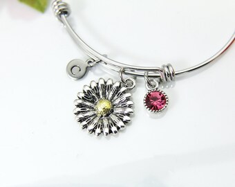 Daisy Charm Bracelet, Sunflower Charm Bangle, Gardener Gift, Gardening Gift, Christmas Gift, Personalized Gift, N984