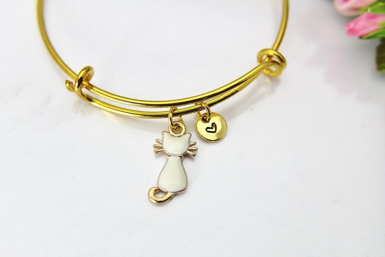 Gold Cat Charm Bangle Cat Bracelet Cat Charm Animal Charm Etsy