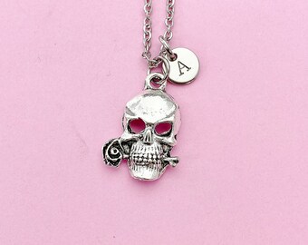 Silver Skull Rose Charm Necklace, N5707 - Etsy