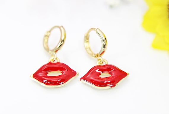 Red lip earrings deals