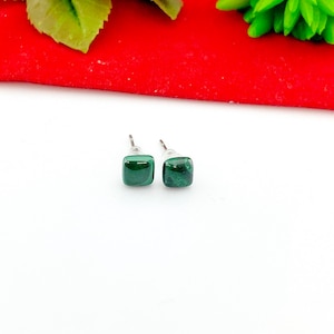 Silver Malachite Dainty Stud Earrings Natural Malachite, Gifts for Girls, N5313D
