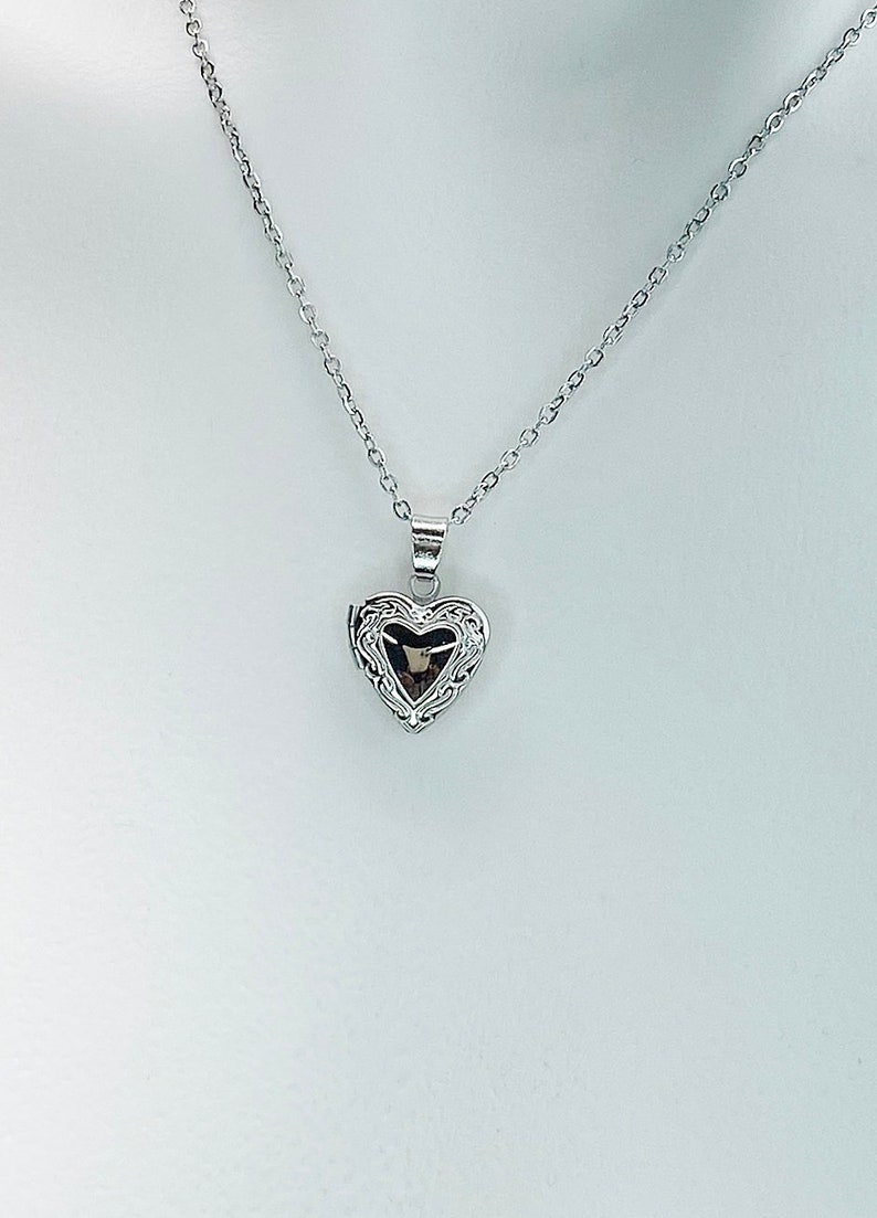 Silver Tiny Heart Locket Necklace, Best Valentine Gift, Delicate Necklace, Dainty, Simple, Minimalist, Gold Chain Necklace, N5077 image 4