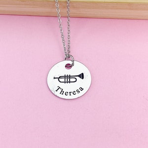 Silver Trumpet Charm Necklace Music Instrument School Marching Band Gifts Ideas Personalized Customized Made to Order D427