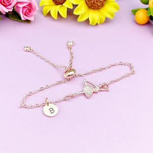 Rose Gold Ballet Bracelet Ballet Dance Charm, Personalized Customized Monogram Jewelry, AN344