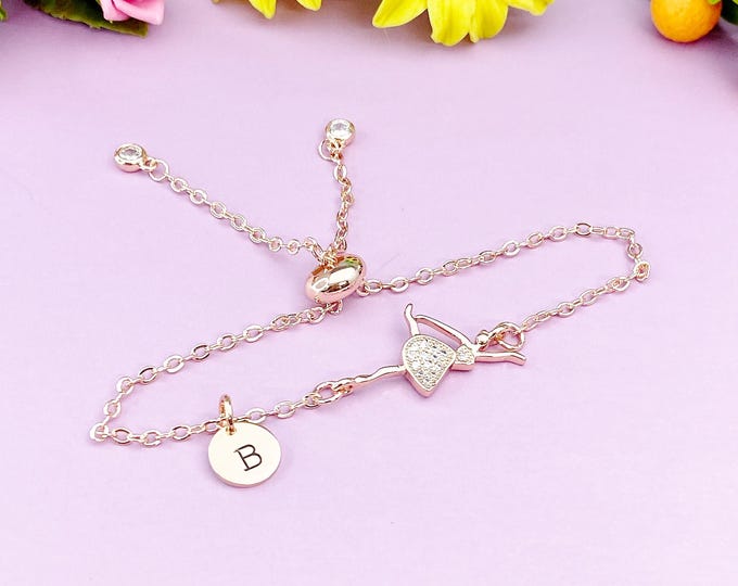 Rose Gold Ballet Bracelet Ballet Dance Charm, Personalized Customized Monogram Jewelry, AN344