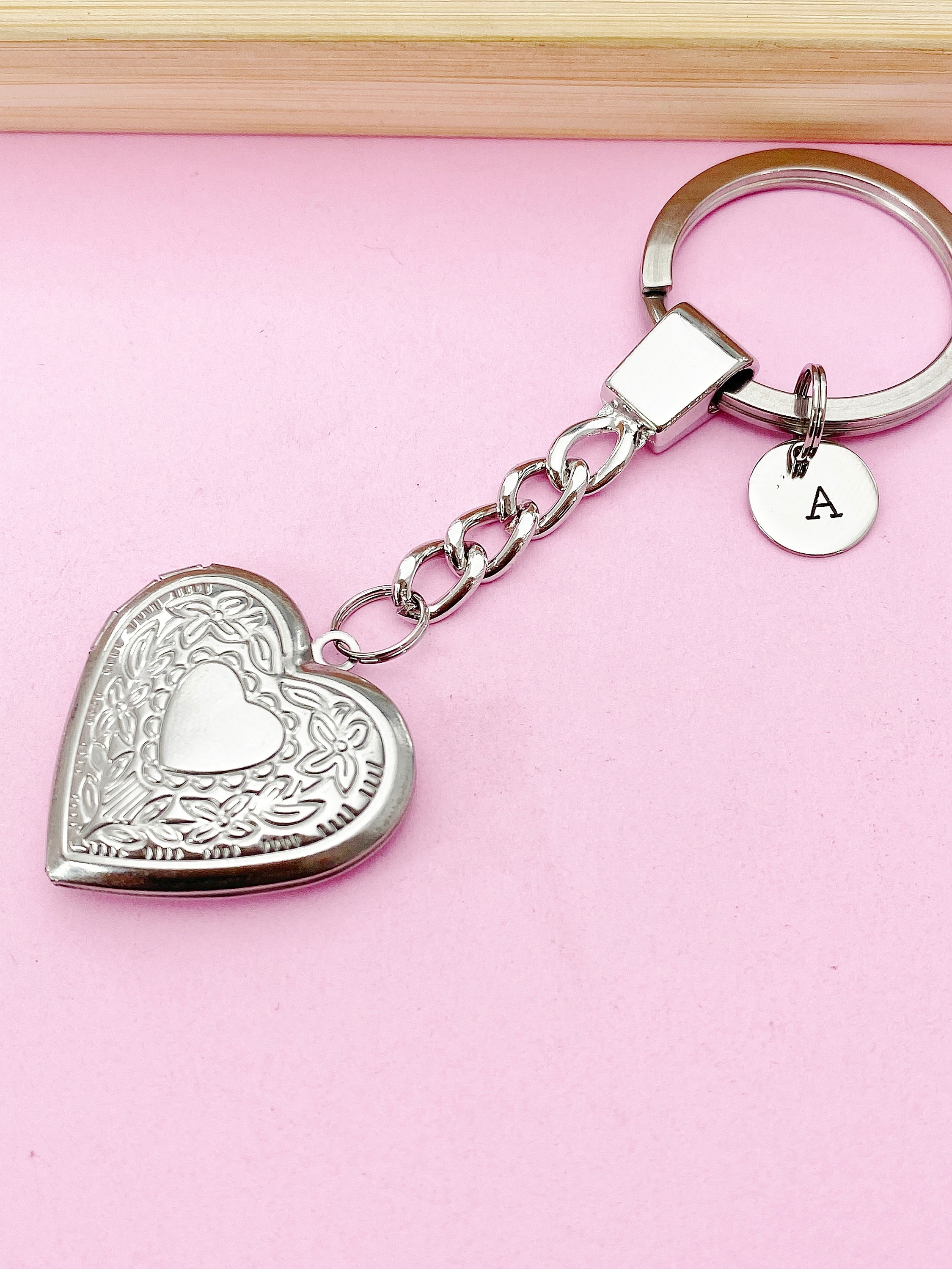 Best Christmas Gift Silver Heart Flower Locket Pendant Keychain