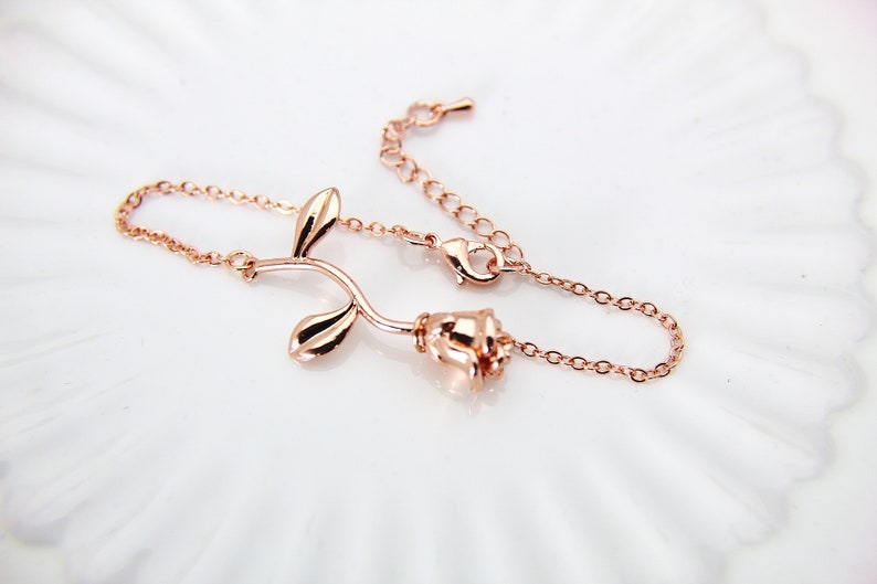 Girlfriend Gift Mother/'s Day Gift Rose Flower Charm Rose Gold Rose Charm Rose Gold Rose Bracelet B46 Garden Gifts Rose Bracelet
