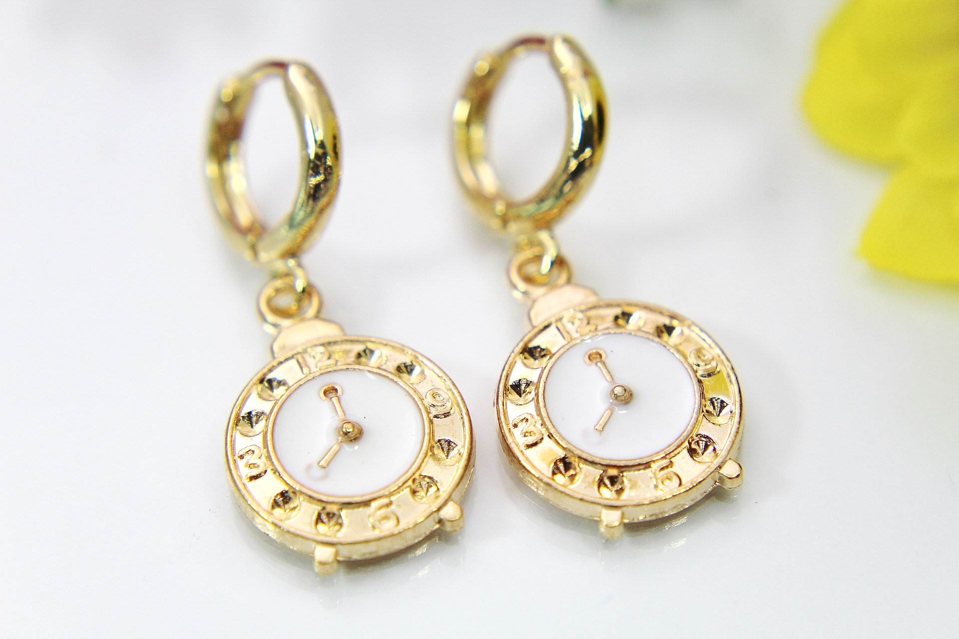 Gold Clock Earrings Hoop or Stud or Dangle Earrings in Option Etsy
