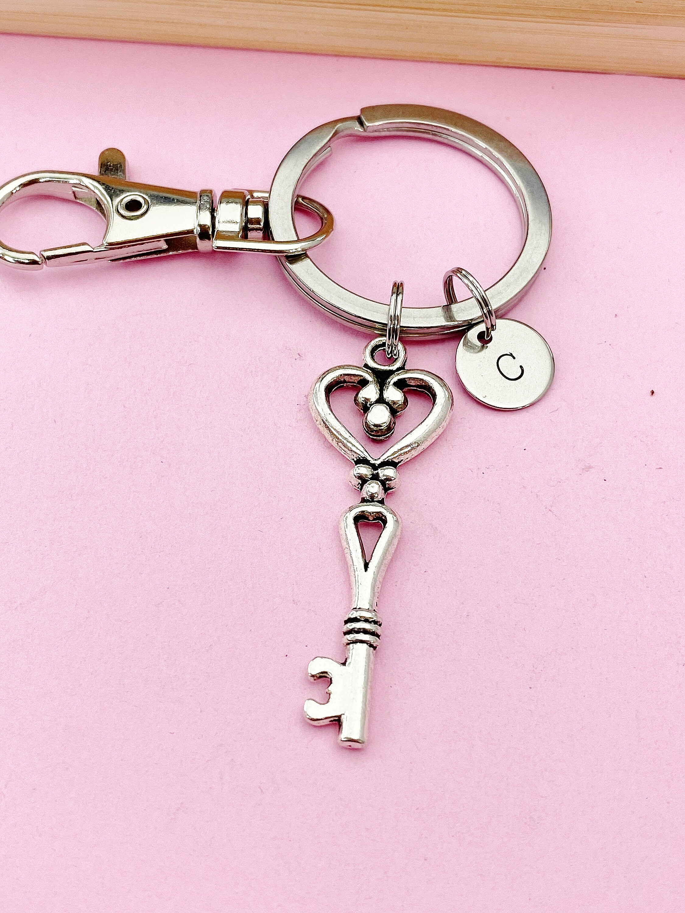 Silver Heart Key Charm Keychain, N1088 - Etsy