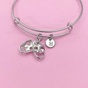 Silver Theater Drama Comedy Bracelet, School play Theater Drama Club Gifts Ideas Personalized Customized Made to Order, N3887