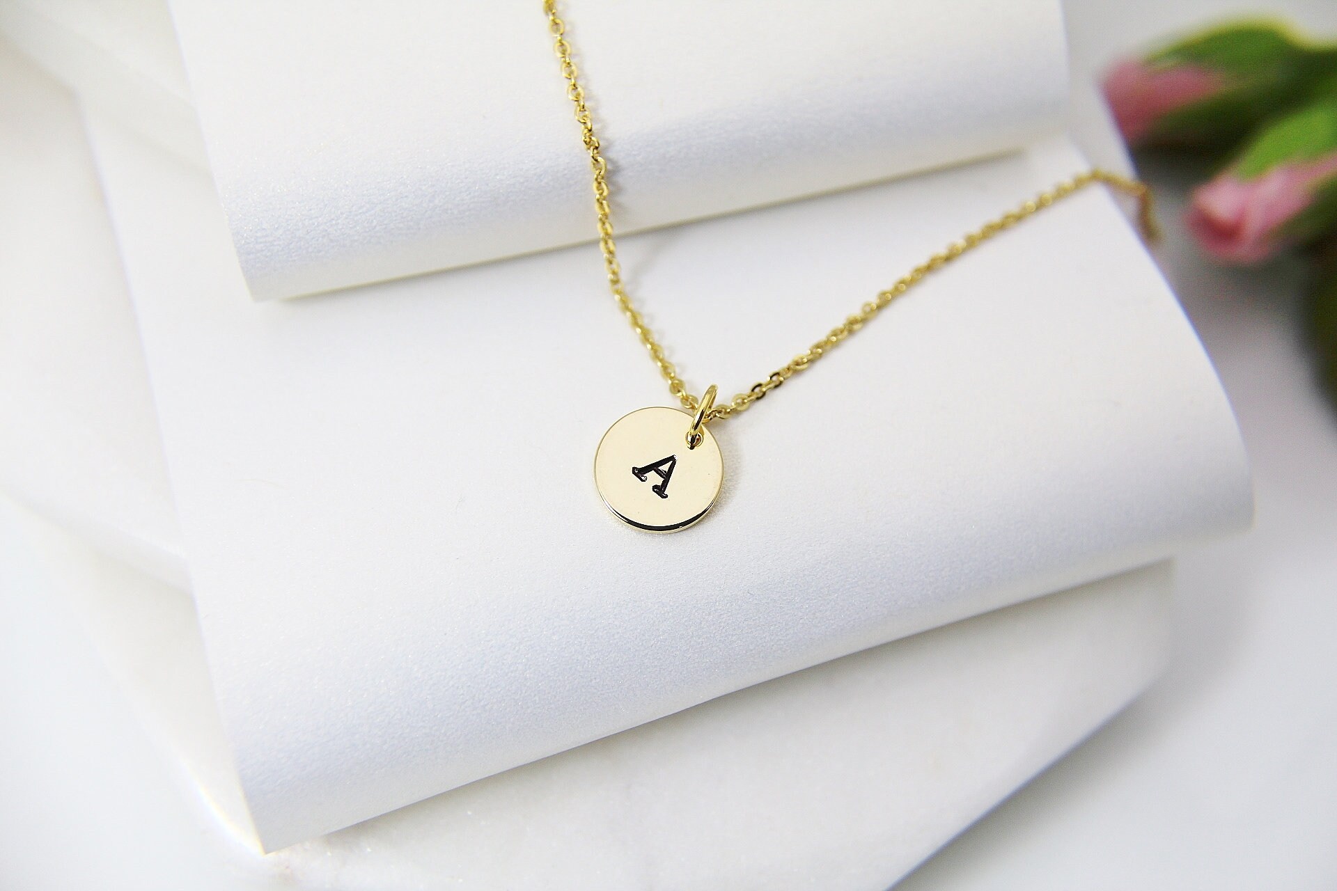Initial Necklace, 18K Real Gold Plated Letter Charm, Dainty Necklace,…