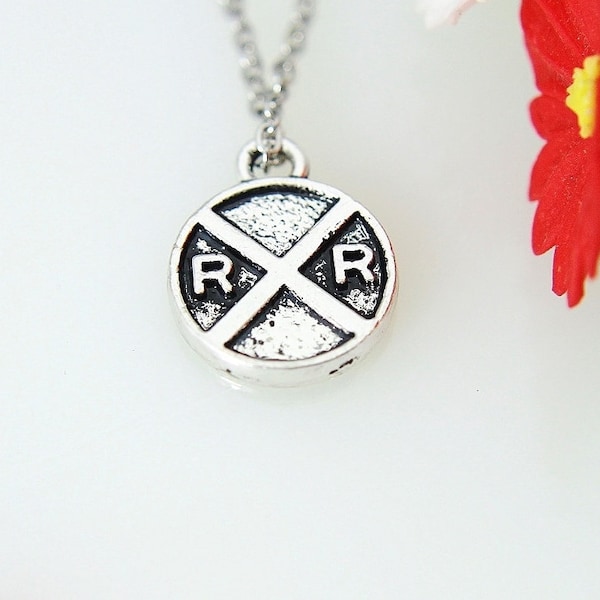 RR Necklace Gift, Railroad Crossing Necklace, Railroad Crossing Charm, RR Charm Necklace, RR Charm, Train Jewelry, Christmas Gift, N381