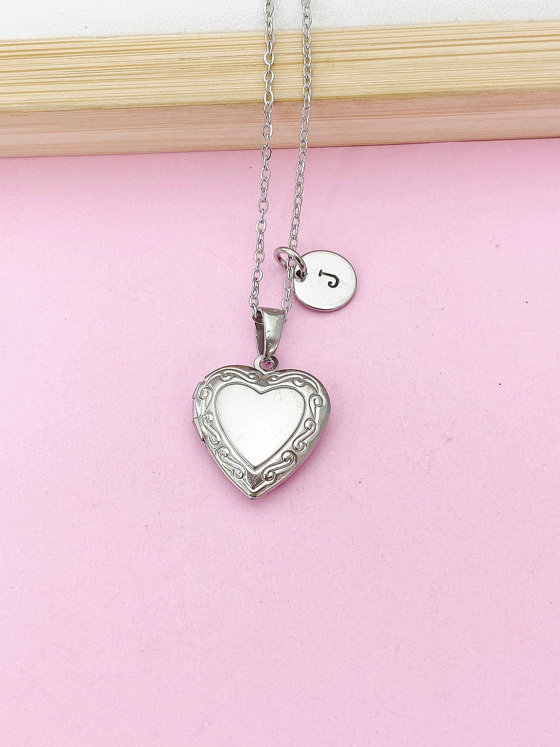 Silver Heart Locket Necklace, Stainless Steel Heart Locket