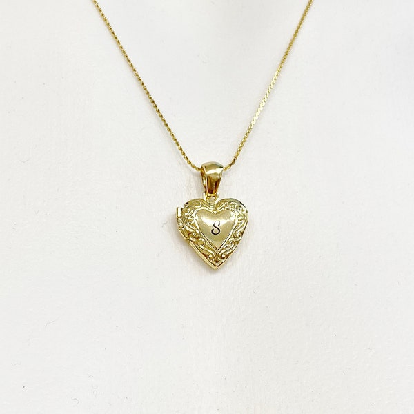 Gold TINY Heart Locket Necklace Valentine Gift Ideas, Personalized Customized Monogram Made to Order Jewelry, D392GA