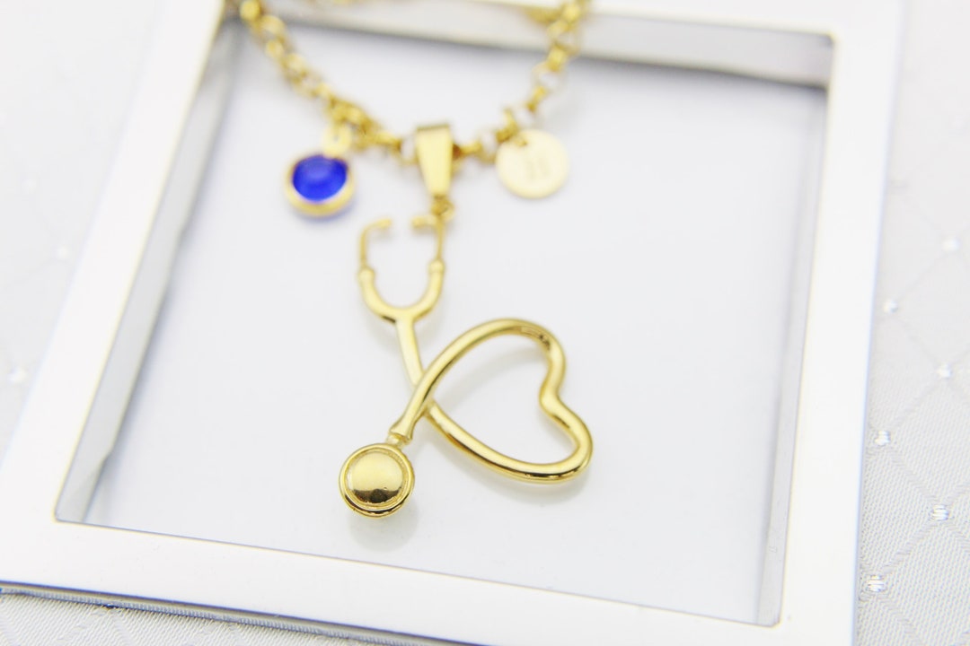 Best Doctor Nurse Gift Gold Stethoscope Heart Charm Necklace Etsy