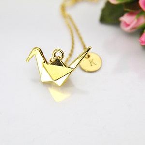 Gold Bird Necklace, Paper Crane Necklace, Japanese Crane, Bird Charm, Animal Charm, Personalized Gift, Best Friend Gift, Coworker Gift