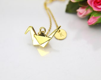 Gold Bird Necklace, Paper Crane Necklace, Japanese Crane, Bird Charm, Animal Charm, Personalized Gift, Best Friend Gift, Coworker Gift