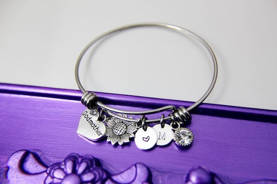 Godmother Bracelet Sunflower Charm Bangle Sunflower Charm Godmother Charm Godmother Gift Personalized Gift N1470 Etsy Canada