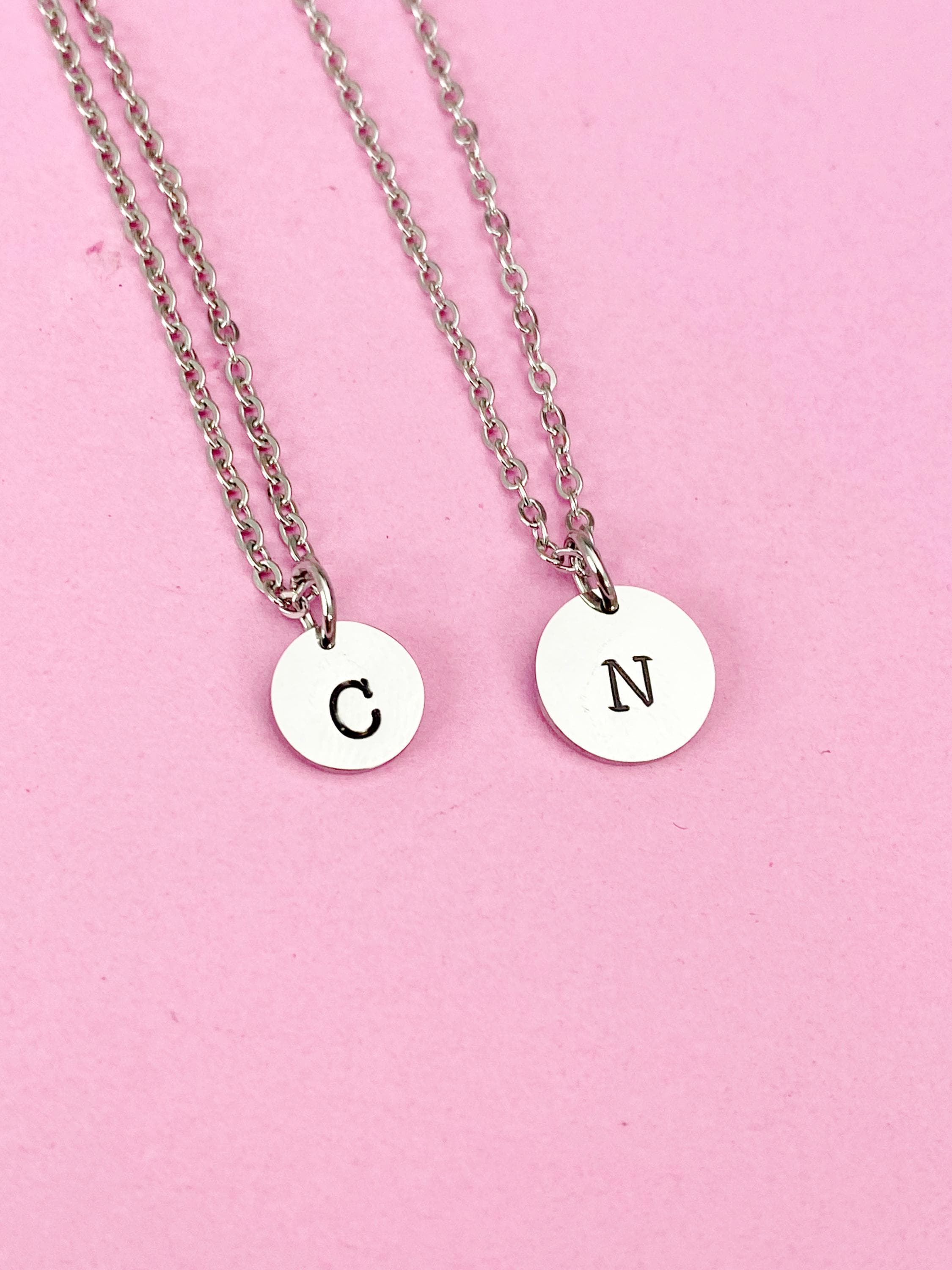 Initial Necklace, Platinum Plated Hand Stamp Letter Charm, Dainty Necklace, N01