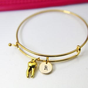 Gold Tooth Charm Bracelet, Tooth Charm Bangle, Dentist Gift, Dental Professional Gift, Graduation Gift, Personalized Gift, N1444