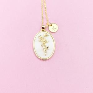 Holly Flower Necklace in Gold, December Birthday Gifts, N4883L