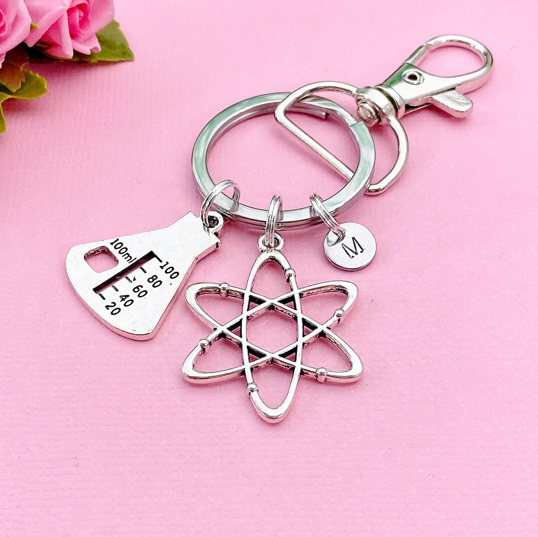 Silver Atom Beaker Charm Keychain, Science Teacher Gift, Scientists ...