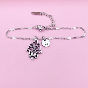 Palm Hamsa Hand Bracelet in Silver, Keychain and Necklace in Option, N2618