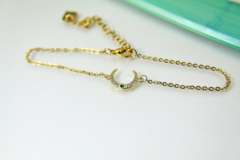 Girlfriend Gift Mother/'s Day Gift Anniversary Gift Gold Crescent Bracelet Synthetic Opal Moon Bracelet Moon Bracelet G261