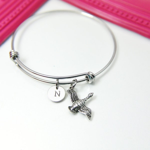 Silver Goose Charm Bracelet, Stainless Steel Bracelet, Personalized Jewelry, N2266