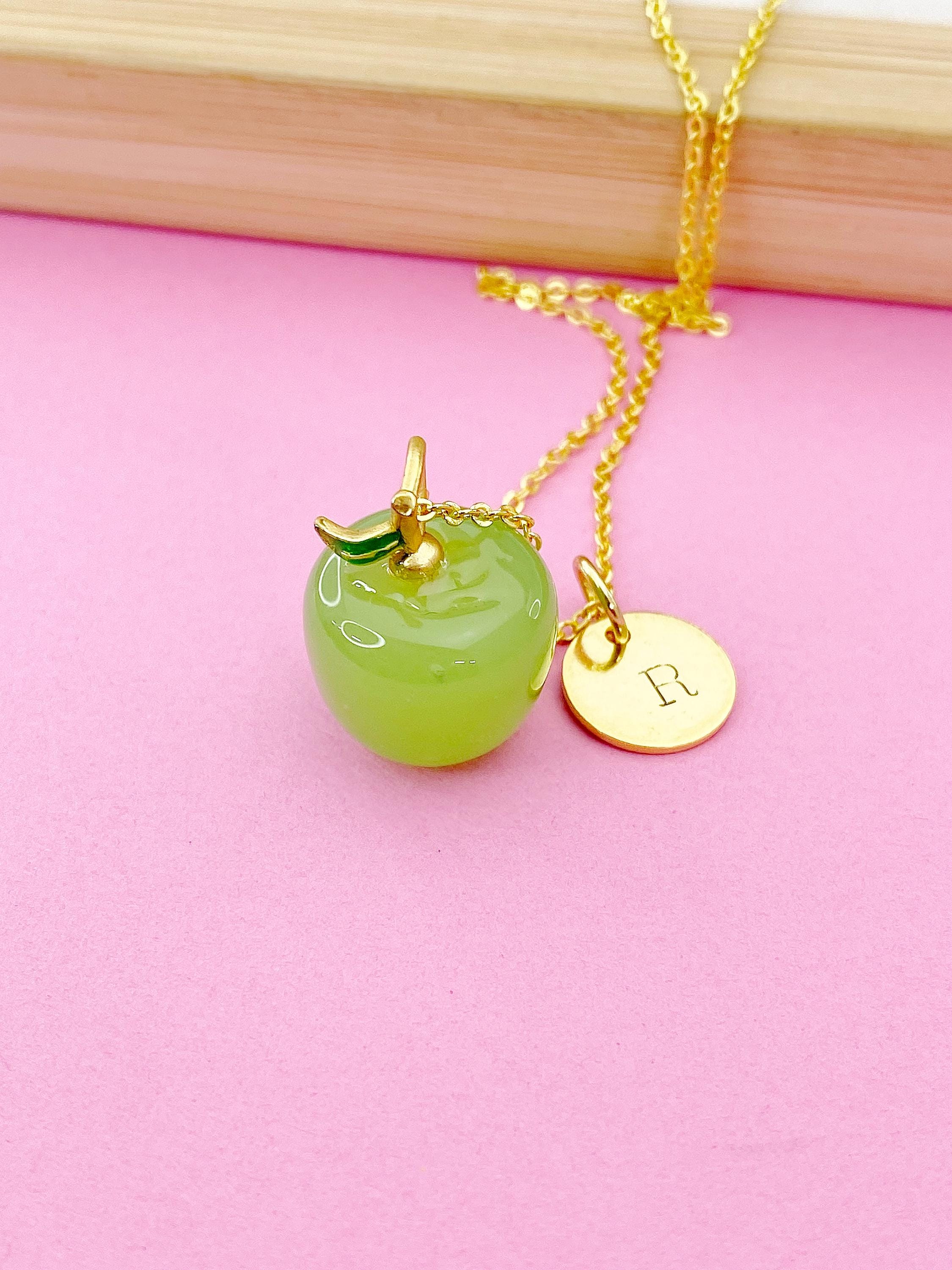 Gold Apple Charm Necklace, Fruit Green Apple Charm, N4998 - Etsy