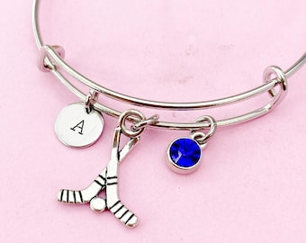 Silver Hockey Stick Charm Bracelet