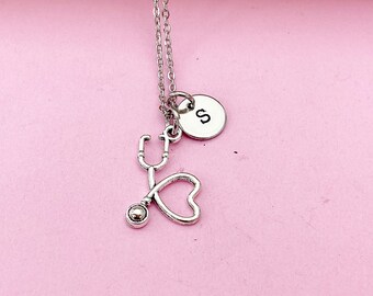 BELUCKIN Nurse Jewelry Set - Stethoscope Charm Necklace & Dangle Earrings, Heart Love Medical Gift For Women-716675