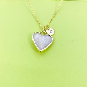 Gold Moonstone Heart Charm Necklace Personalized Customized Gemstone Monogram Made to Order Jewelry, N5419