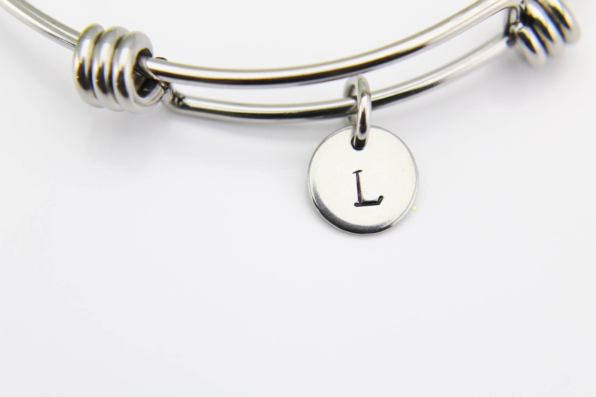 Stainless Steel Cable monogram initial Charm Bracelet/Bangle