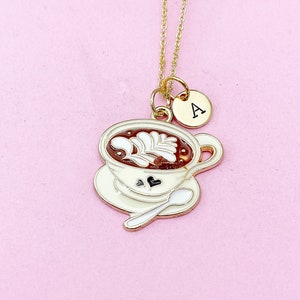 Gold Coffee Cup Saucer Charm Necklace, Brown Coffee Cup Saucer Charm, N5723