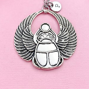 Egypt Scarab Charm Silver or Gold Necklace, Egypt Beetle Charm, Insect Bug Charm, N2660A