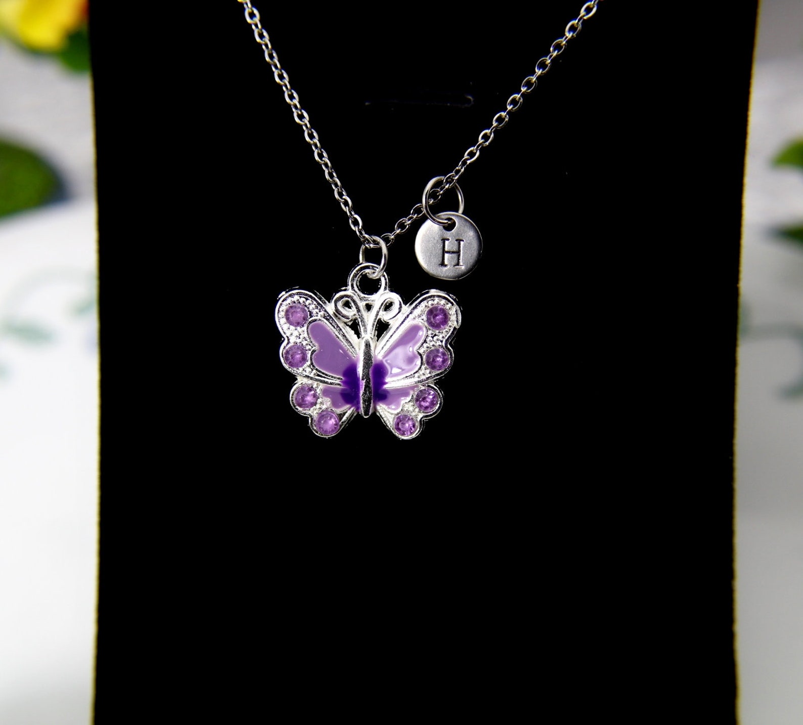 Butterfly Necklace Butterfly Charm Purple Butterfly Charm Etsy
