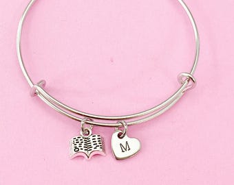 Silver Bookworm Book Charm Bracelet, N916A