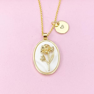 Gold Marigold Charm Necklace, October Birthday Flower Necklace, Birthday Gifts, Personalized Gifts, N4883J