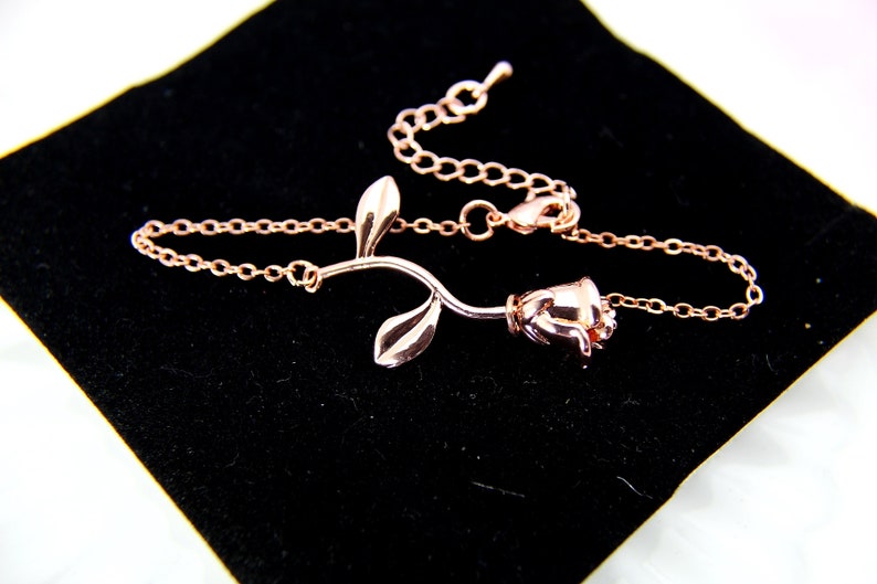 Girlfriend Gift Mother/'s Day Gift Rose Flower Charm Rose Gold Rose Charm Rose Gold Rose Bracelet B46 Garden Gifts Rose Bracelet