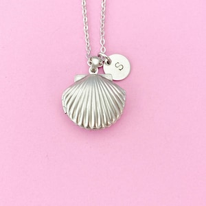 Silver Scallop Shell Locket Necklace, Mermaid Seashell, N5127