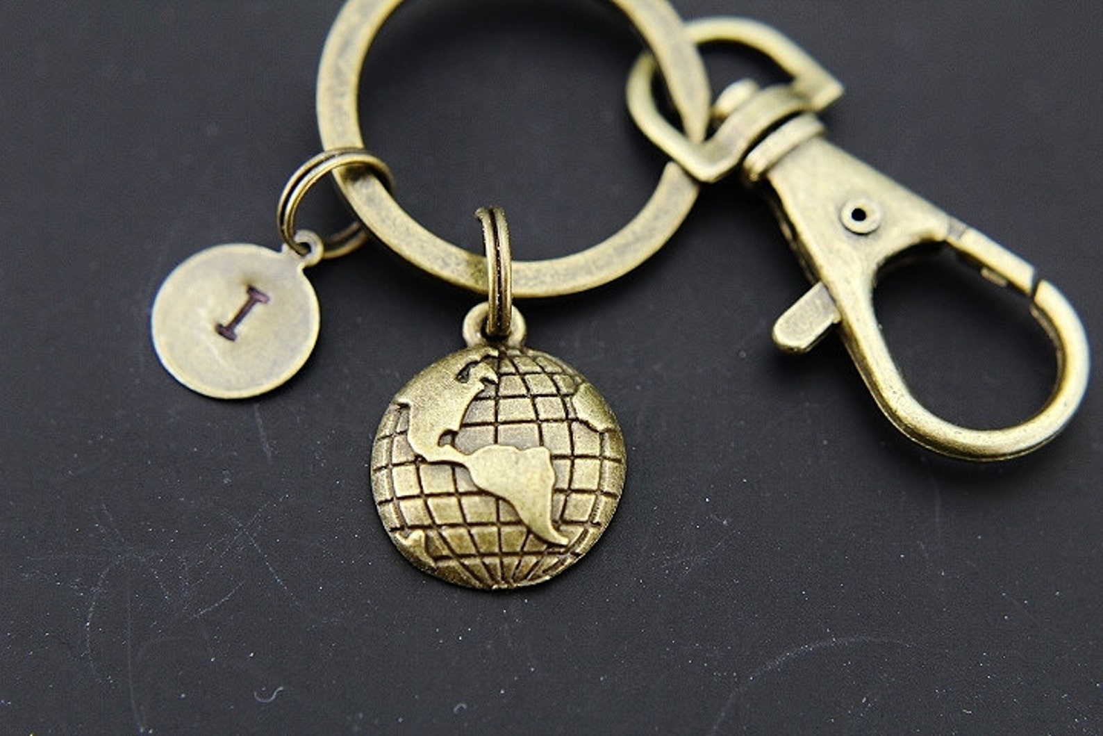 Globe Charm Keychain Bronze Globe Charm Globe Keychain Earth Etsy