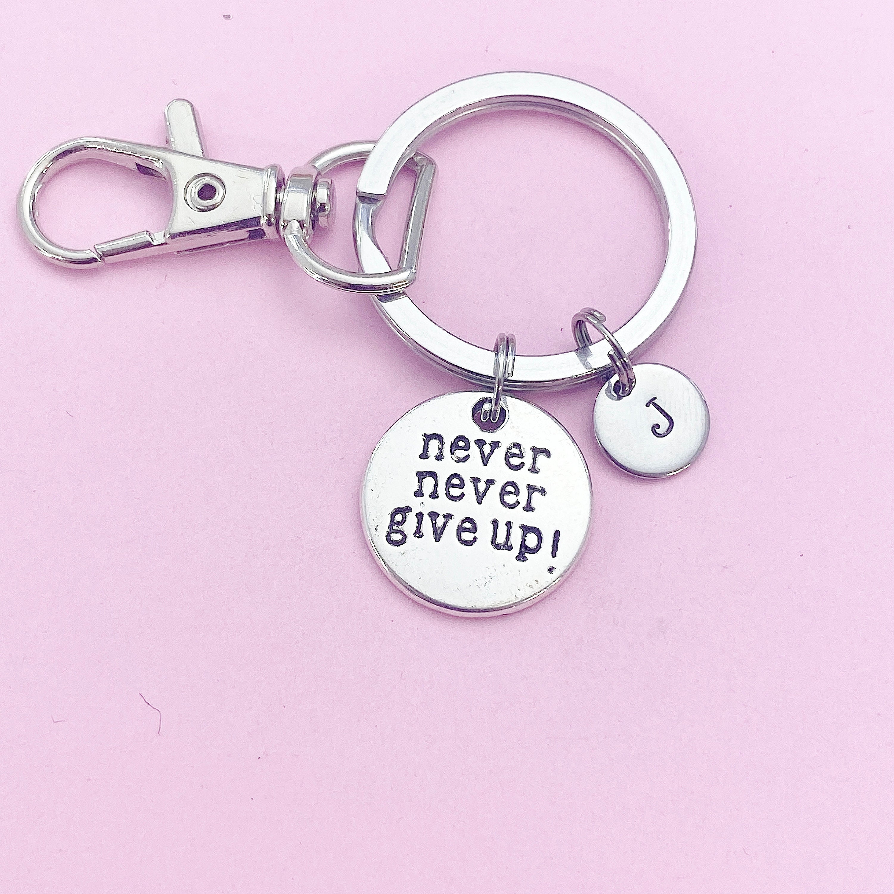 Silver Never Give up Keychain, N1392 - Etsy