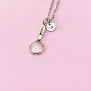 Detective Necklace, Silver Magnifying Glass Charm, Magnifying Glass Detector Jewelry Gift, Personalized Initial Gift, N4401